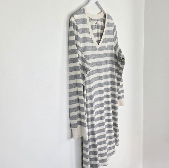 Lauren Ralph Lauren Long Sleeve Striped Cotton Nightgown  XL Grey White Jersey - Picture 2 of 10